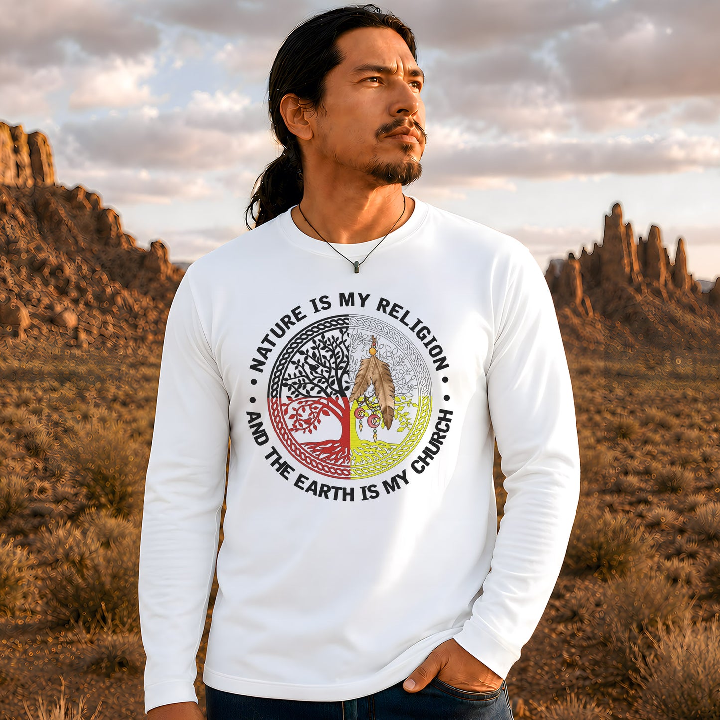 Nature & Earth Quote - Tree/Feather Wheel Graphic Unisex Long Sleeve