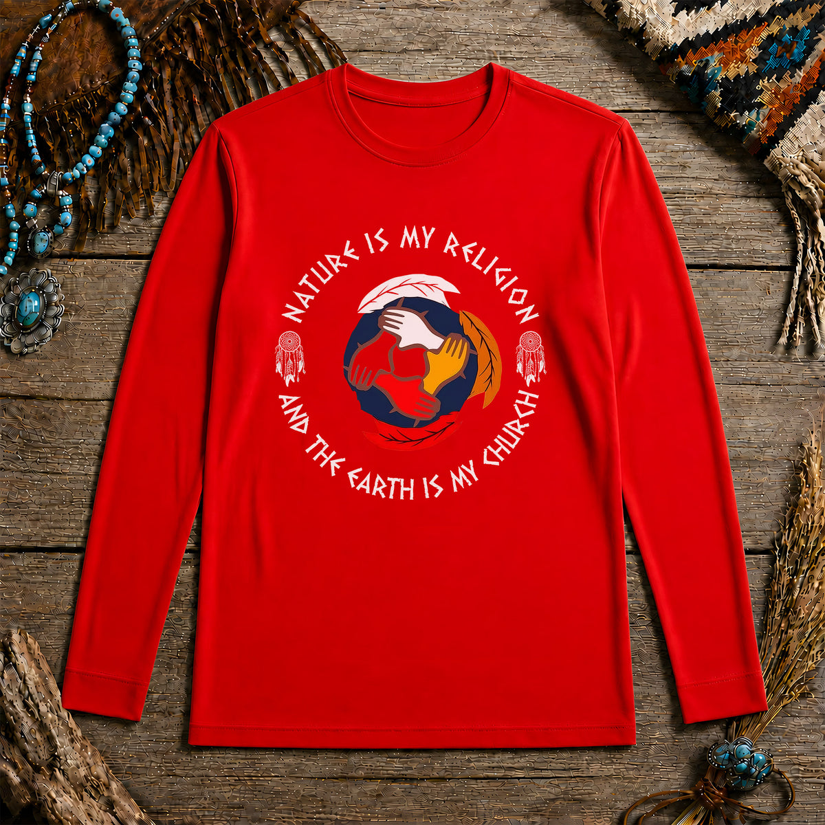 Nature Is My Religion, The Earth Is My Church - Unity Hands & Feathers Unisex Long Sleeve