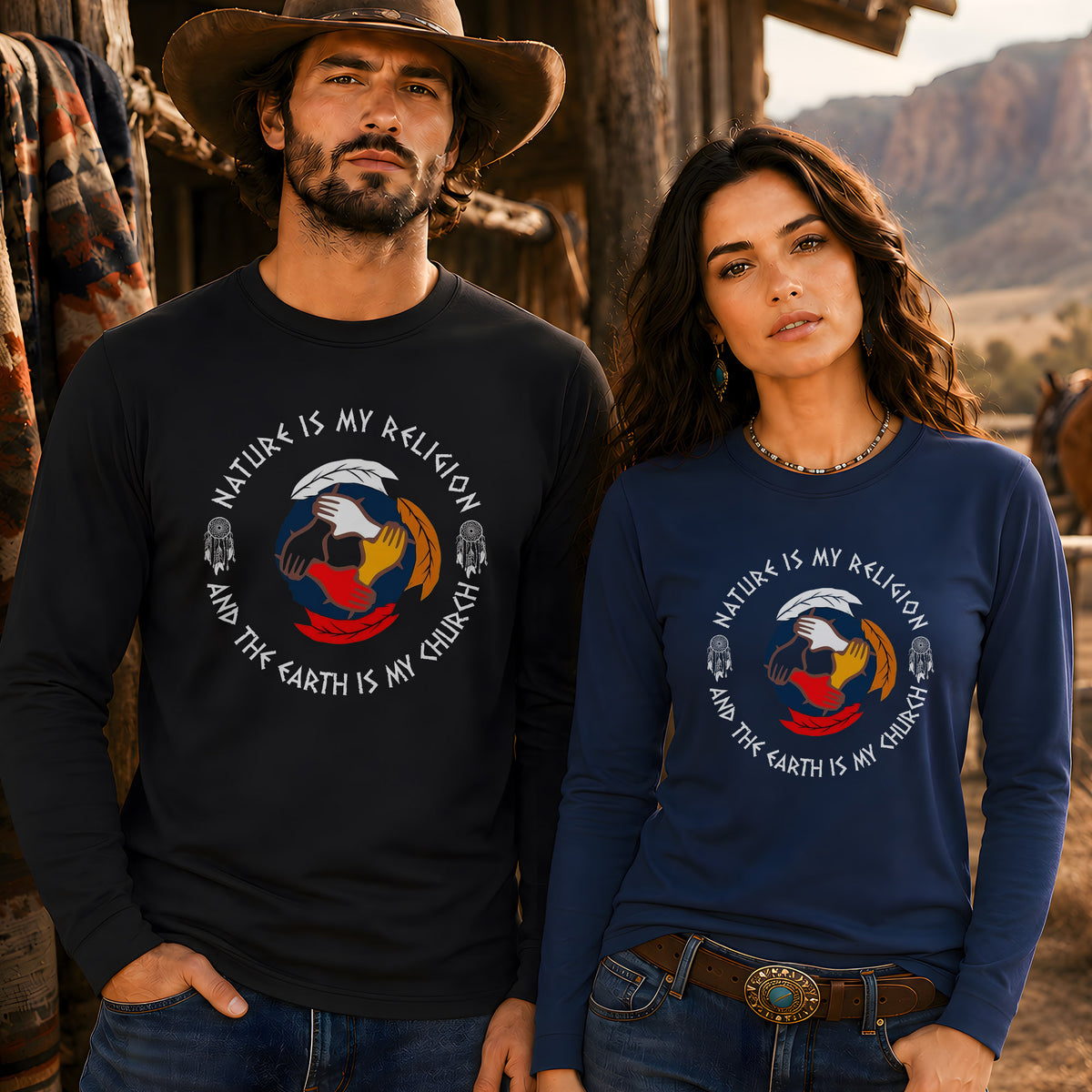 Nature Is My Religion, The Earth Is My Church - Unity Hands & Feathers Unisex Long Sleeve