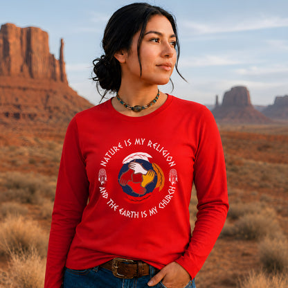 Nature Is My Religion, The Earth Is My Church - Unity Hands & Feathers Unisex Long Sleeve