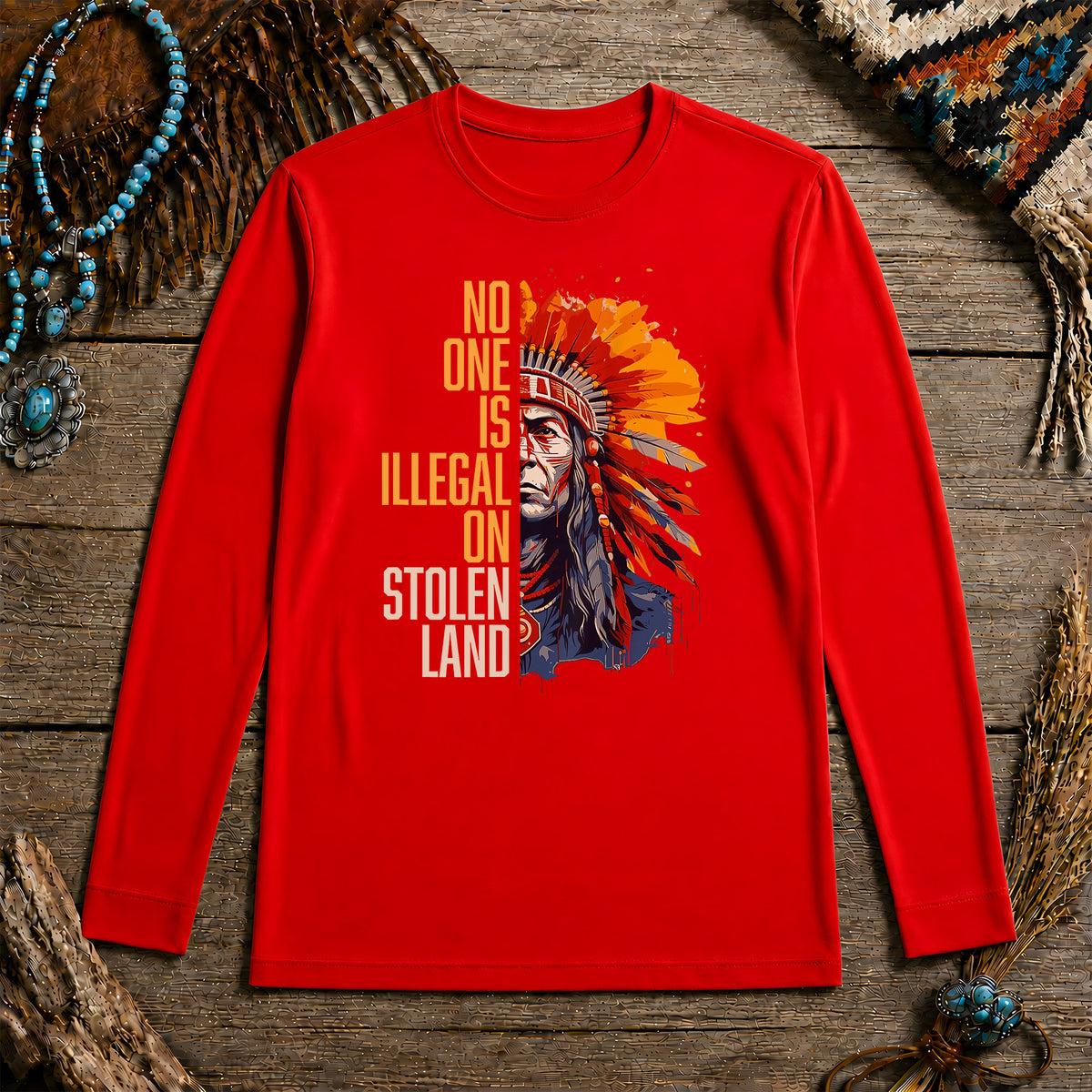 No One Is Illegal On Stolen Land - Native American Chief Unisex Long Sleeve