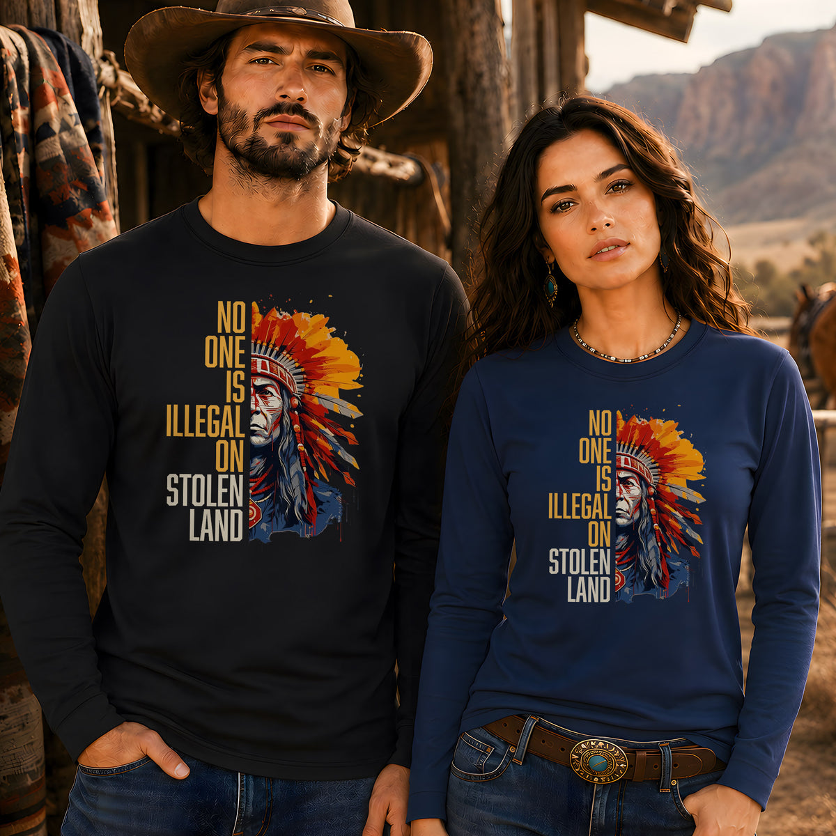 No One Is Illegal On Stolen Land - Native American Chief Unisex Long Sleeve