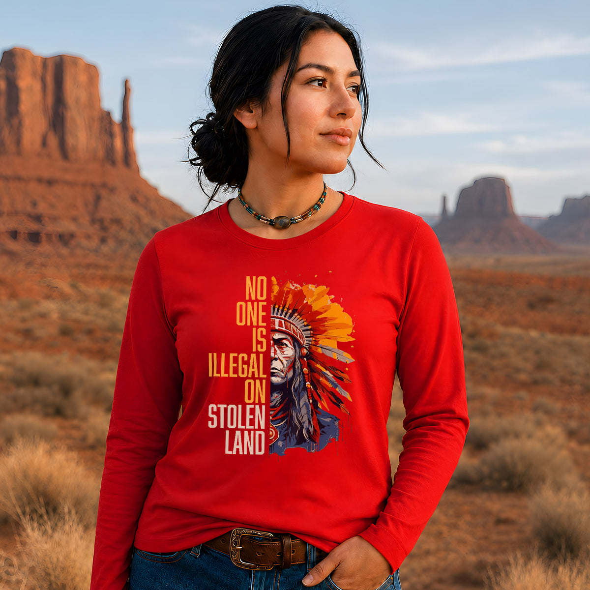 No One Is Illegal On Stolen Land - Native American Chief Unisex Long Sleeve
