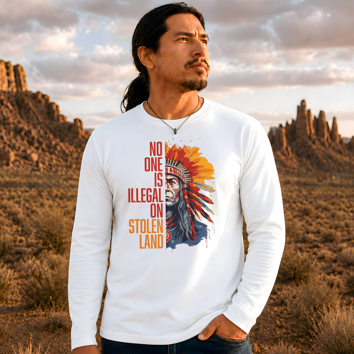 No One Is Illegal On Stolen Land - Native American Chief Unisex Long Sleeve