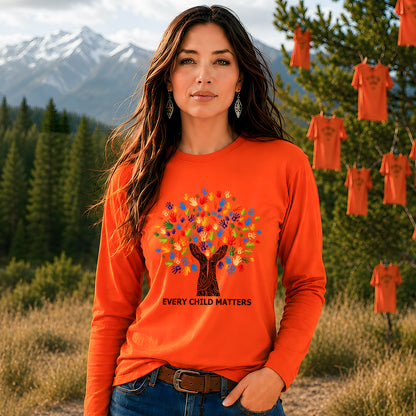 Every Child Matters Handprint Tree For Orange Shirt Day Unisex Long Sleeve