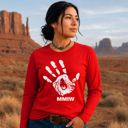 MMIW Red Hand Indigenous Owned Shirt Unisex Long Sleeve