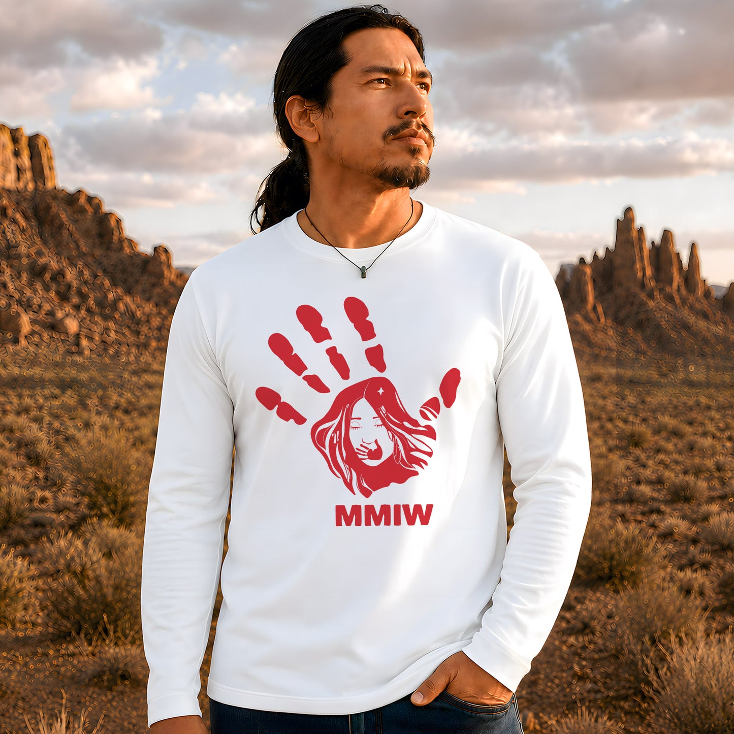MMIW Red Hand Indigenous Owned Shirt Unisex Long Sleeve