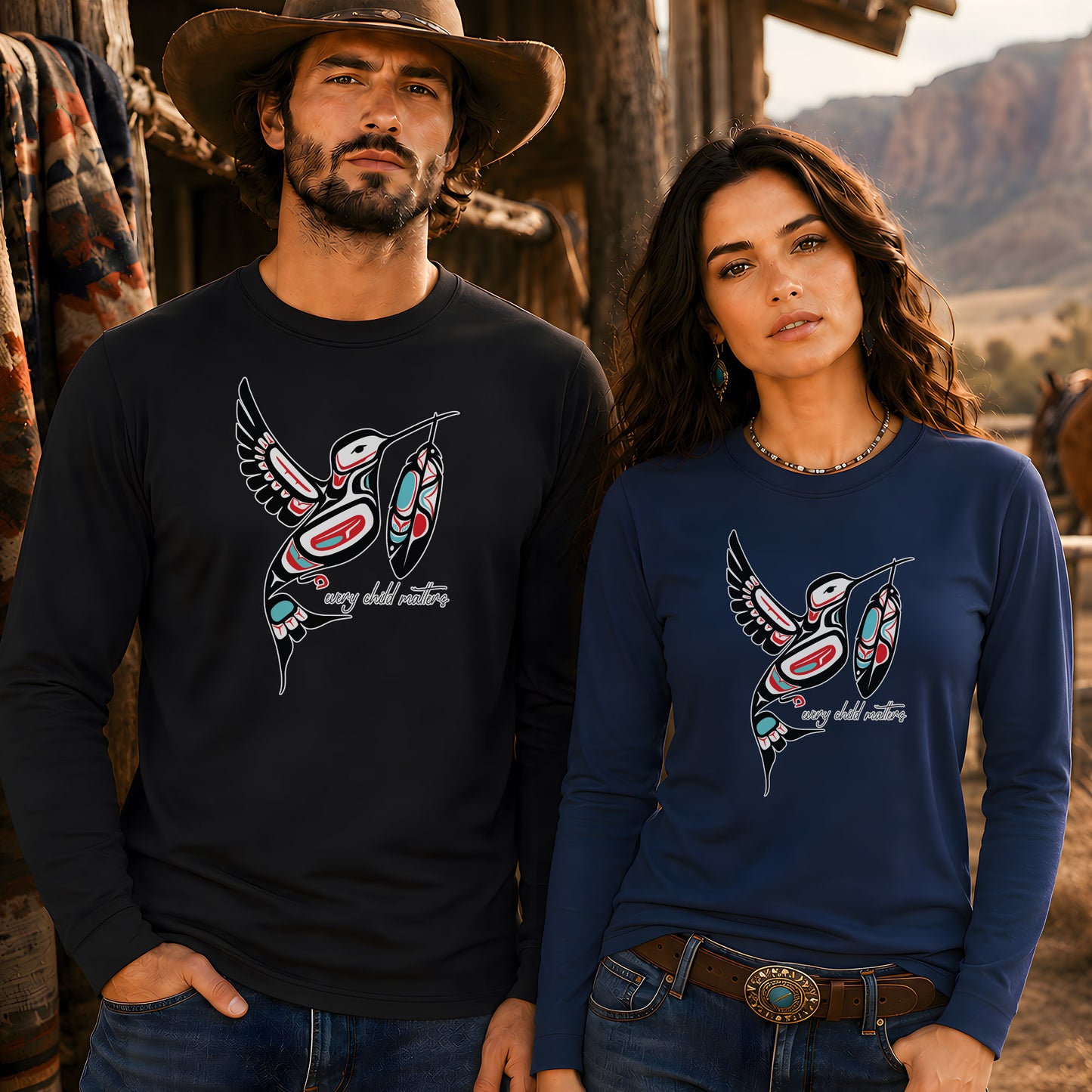 Every Child Matters Hummingbird With Feather Design Unisex Long Sleeve