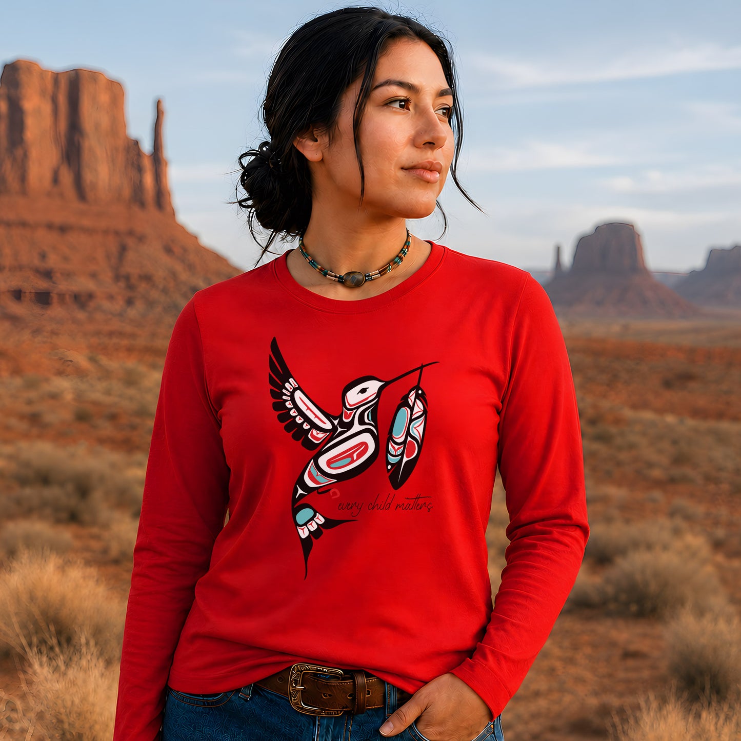 Every Child Matters Hummingbird With Feather Design Unisex Long Sleeve