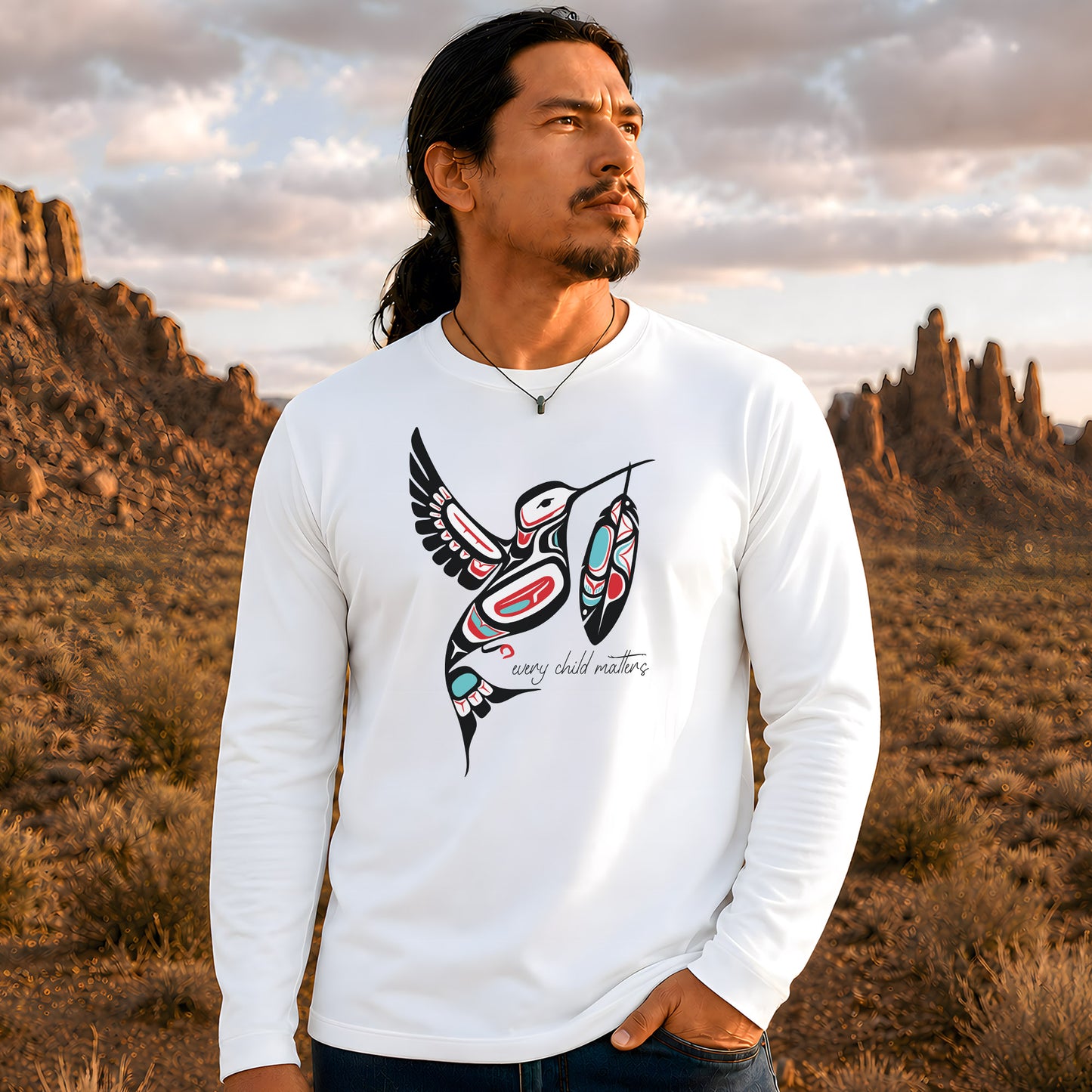 Every Child Matters Hummingbird With Feather Design Unisex Long Sleeve