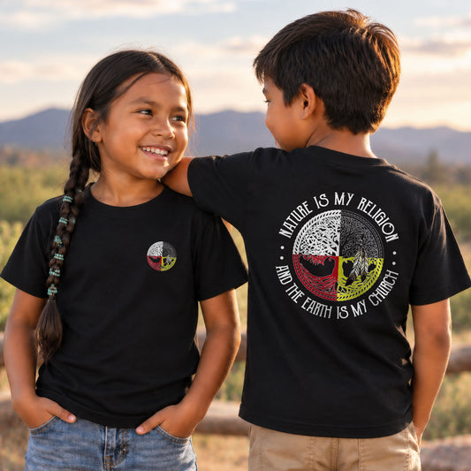 Nature Is My Religion Four Directions Sacred Circle - Two Sides Unisex Youth T-shirt
