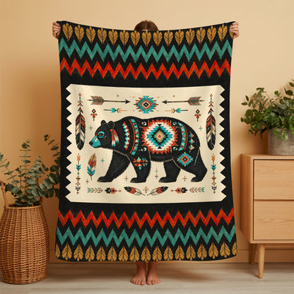 Native American Bear Fleece Blanket, Animal Spirit Gift