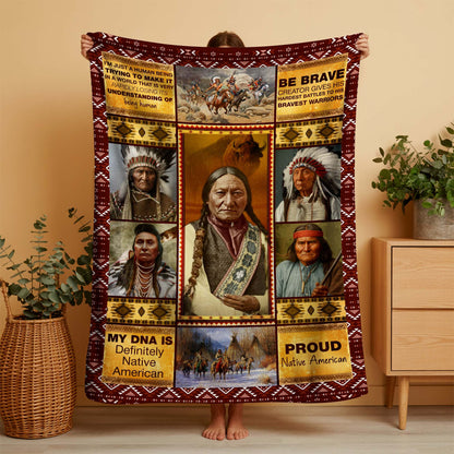 Native American Be Brave Chief Warriors Throw Fleece Blanket - Cultural Indian Heritage