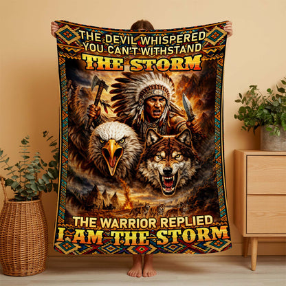 Native Warrior I Am The Storm Sacred Wildlife Fleece Blanket