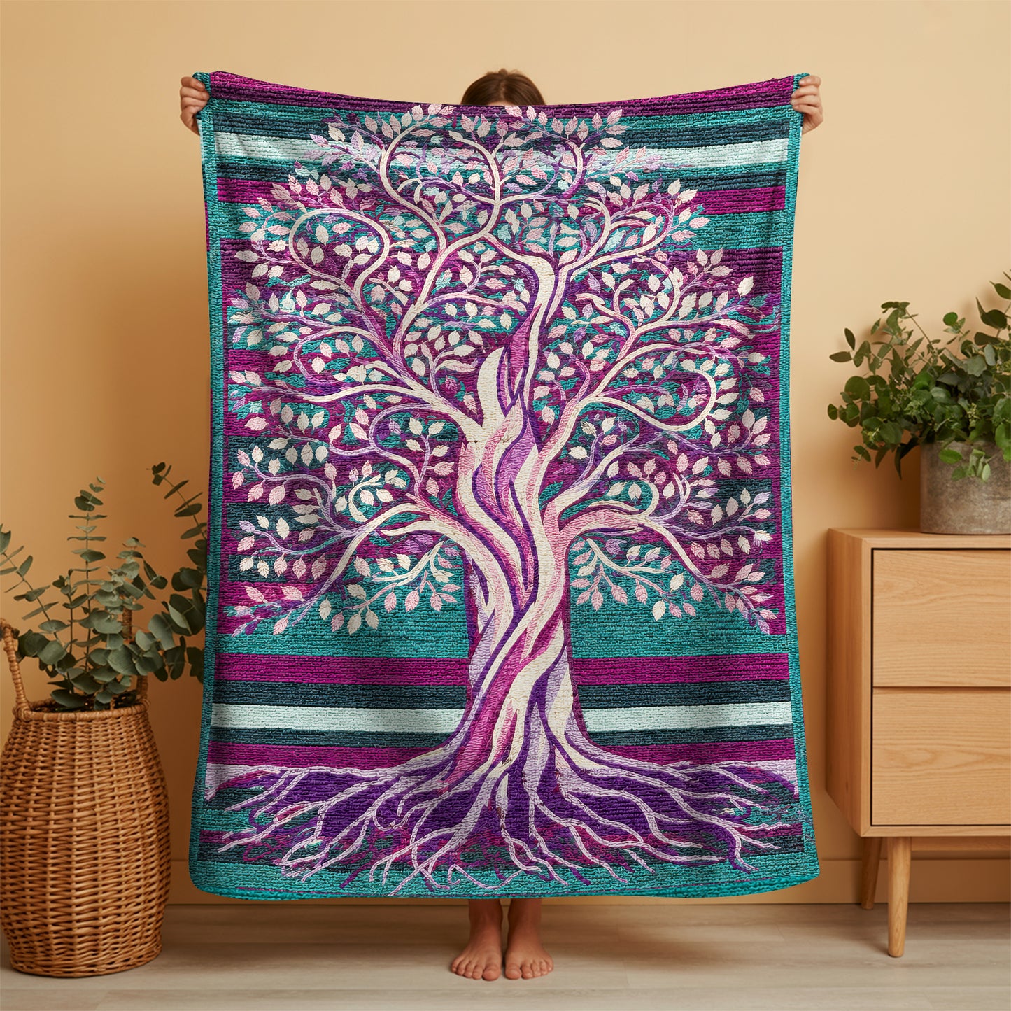 Sacred Tree of Life Native American Indigenous Inspired Wall Hanging Decor Fleece Blanket