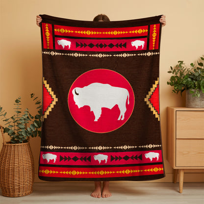 Sacred Buffalo Native Spirit Indigenous Bison Throw Decor Fleece Blanket