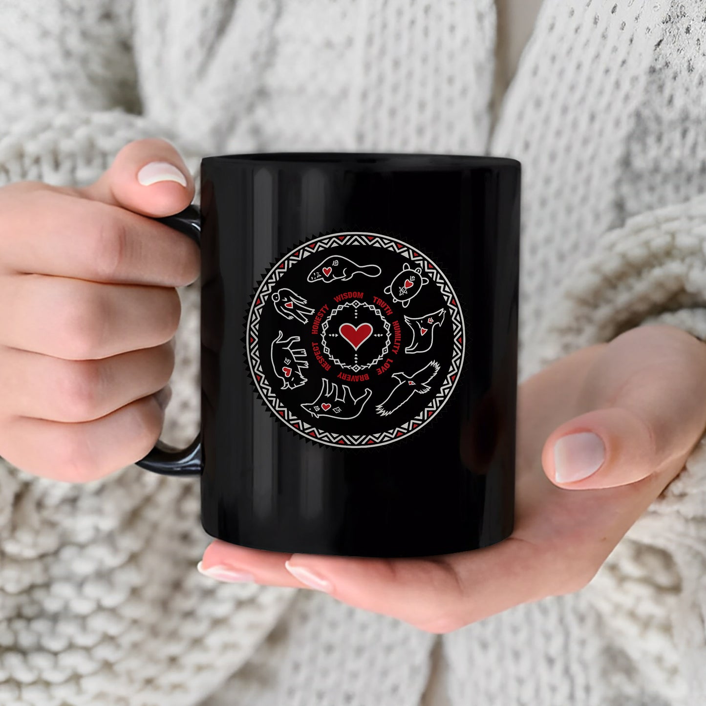 Seven Teachings Circle - Heart & Animal Symbols Ceramic Coffee Mug