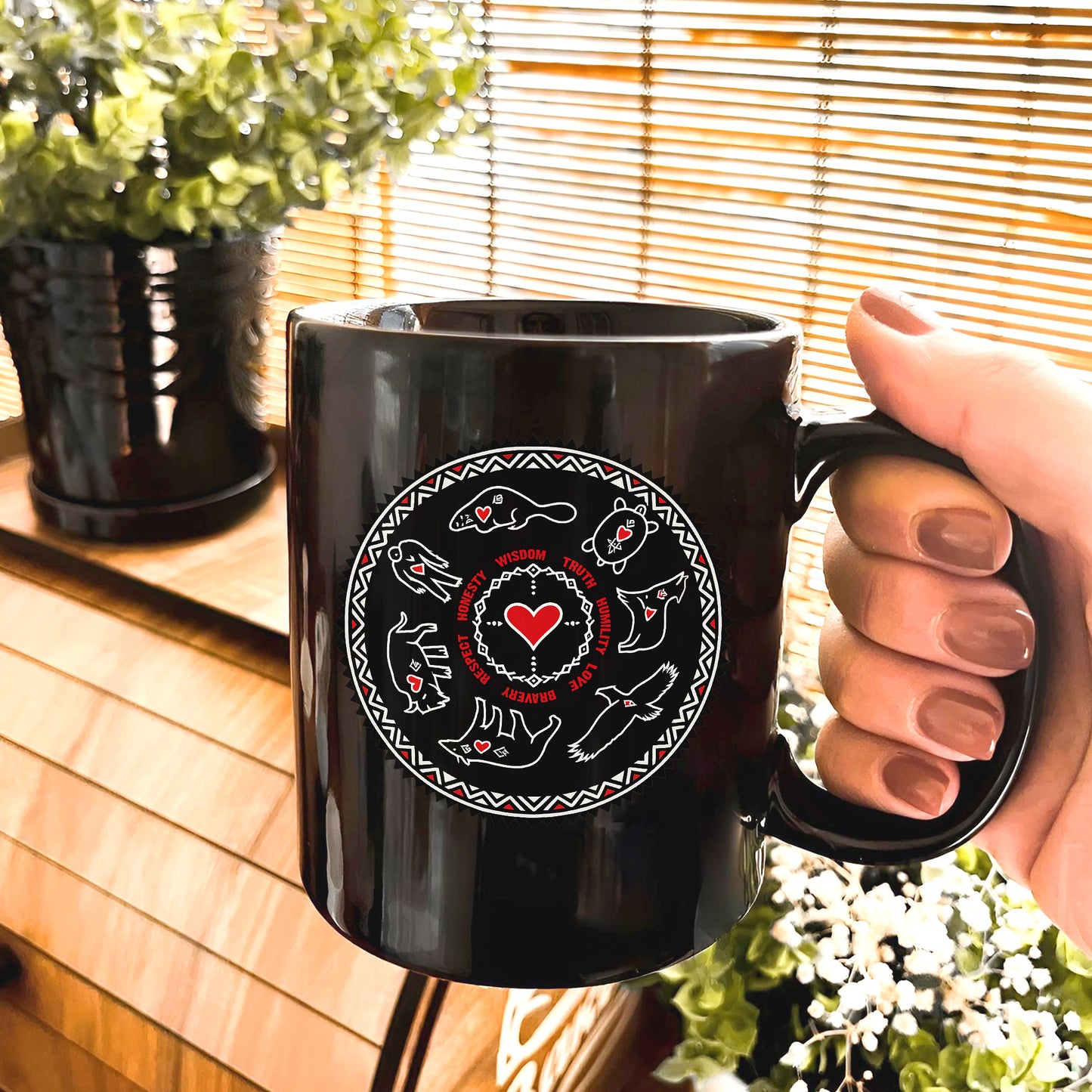 Seven Teachings Circle - Heart & Animal Symbols Ceramic Coffee Mug