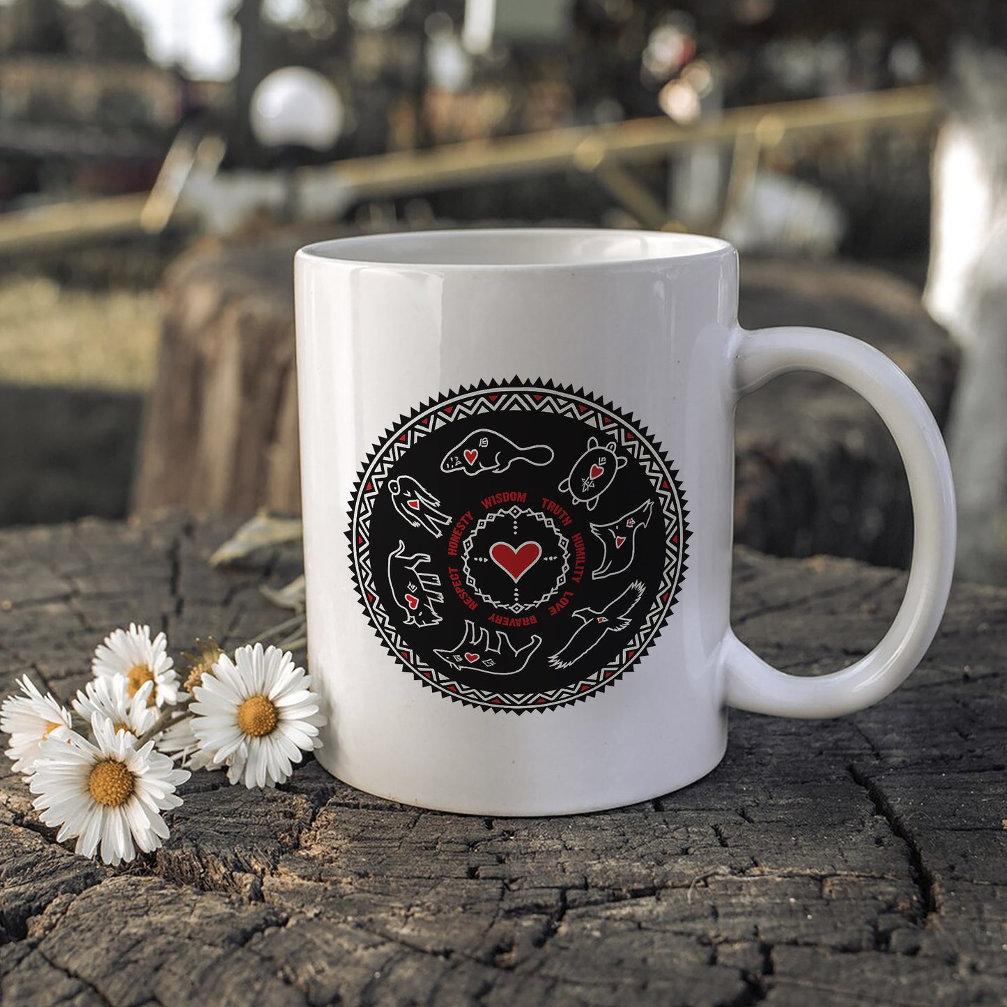 Seven Teachings Circle - Heart & Animal Symbols Ceramic Coffee Mug