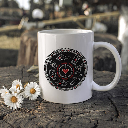 Seven Teachings Circle - Heart & Animal Symbols Ceramic Coffee Mug