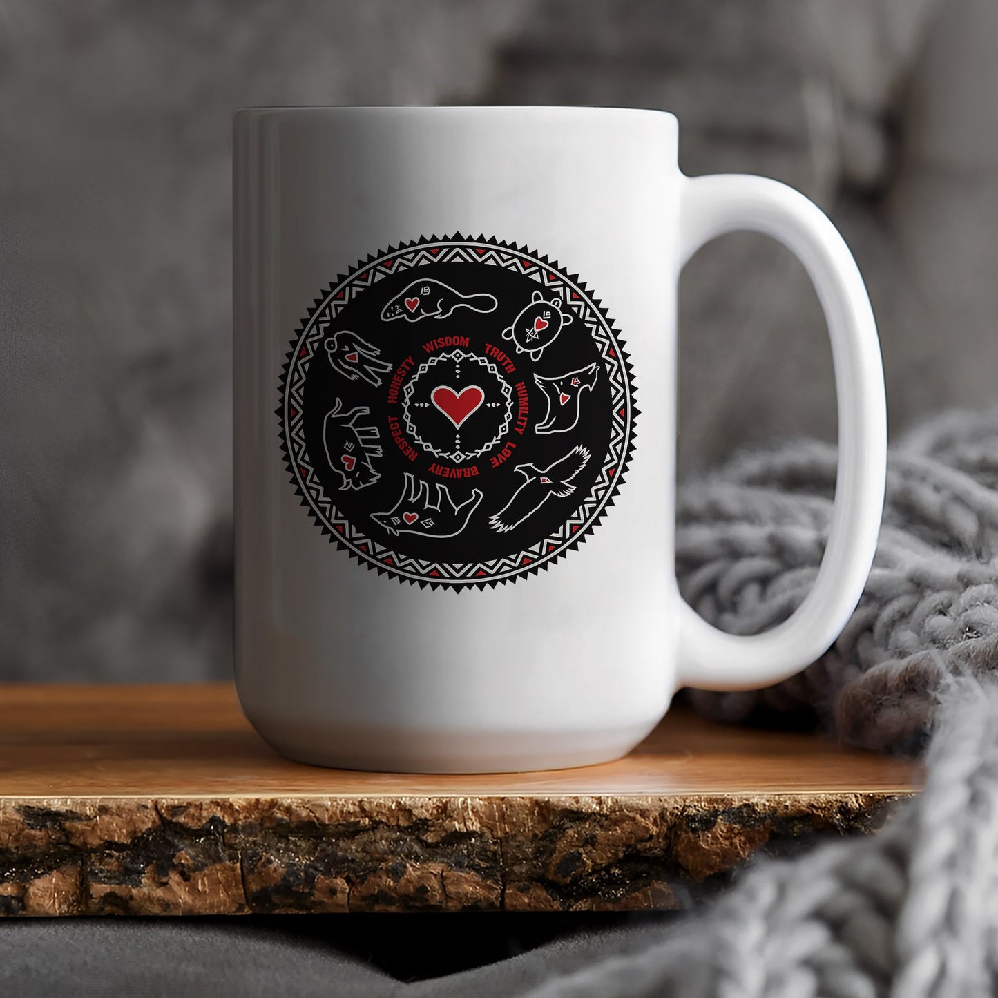Seven Teachings Circle - Heart & Animal Symbols Ceramic Coffee Mug