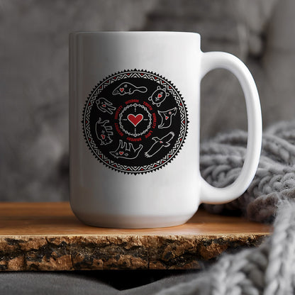 Seven Teachings Circle - Heart & Animal Symbols Ceramic Coffee Mug