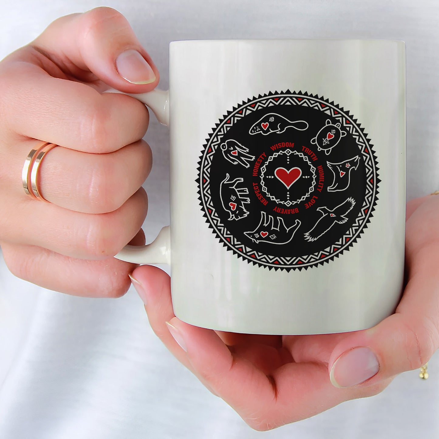 Seven Teachings Circle - Heart & Animal Symbols Ceramic Coffee Mug
