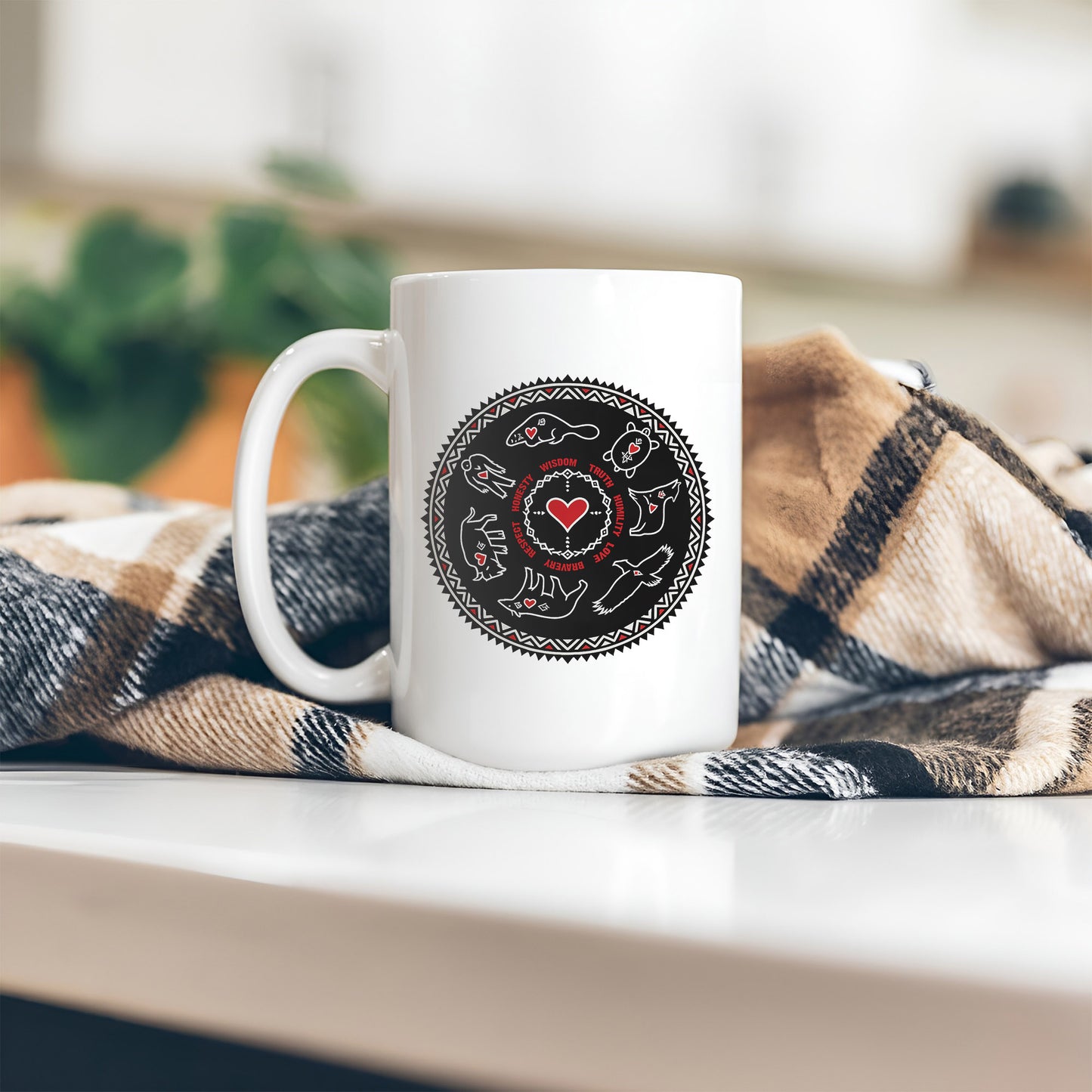 Seven Teachings Circle - Heart & Animal Symbols Ceramic Coffee Mug