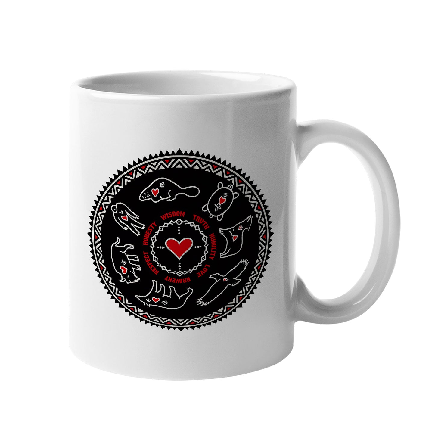 Seven Teachings Circle - Heart & Animal Symbols Ceramic Coffee Mug
