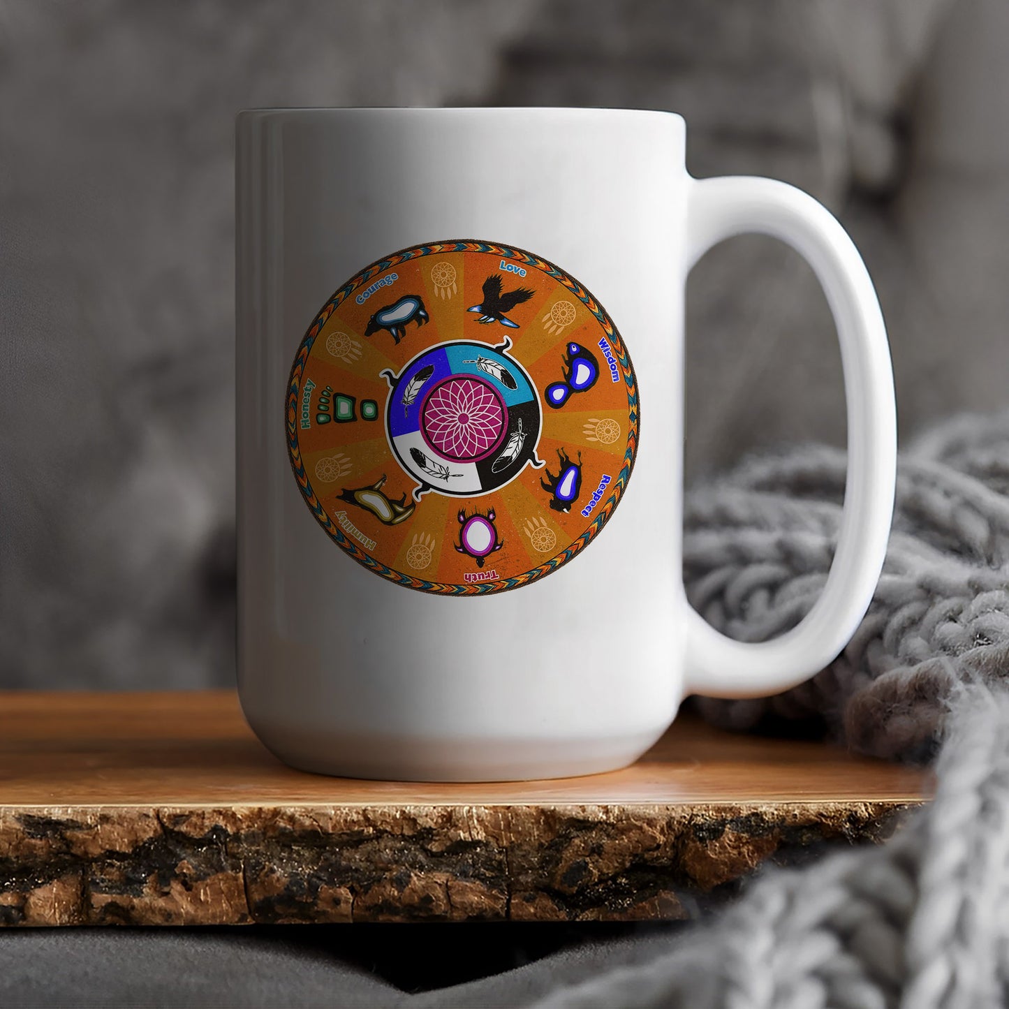 The Seven Grandfather Teachings - Medicine Wheel Graphic Ceramic Coffee Mug