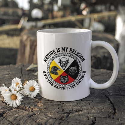 Nature Is My Religion, The Earth Is My Church - Four Animals Medicine Wheel Ceramic Coffee Mug