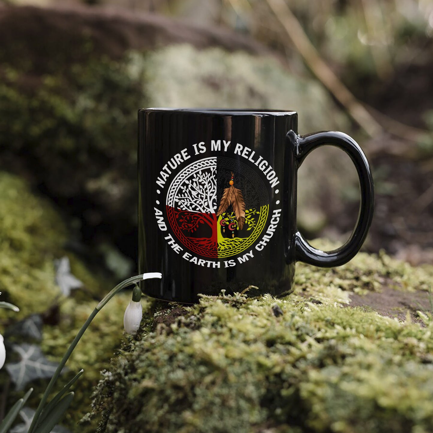 Nature & Earth Quote - Tree/Feather Wheel Graphic Ceramic Coffee Mug