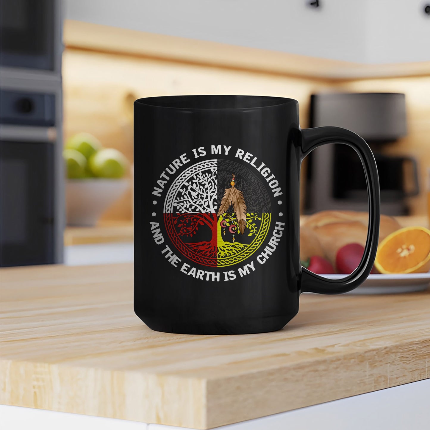 Nature & Earth Quote - Tree/Feather Wheel Graphic Ceramic Coffee Mug
