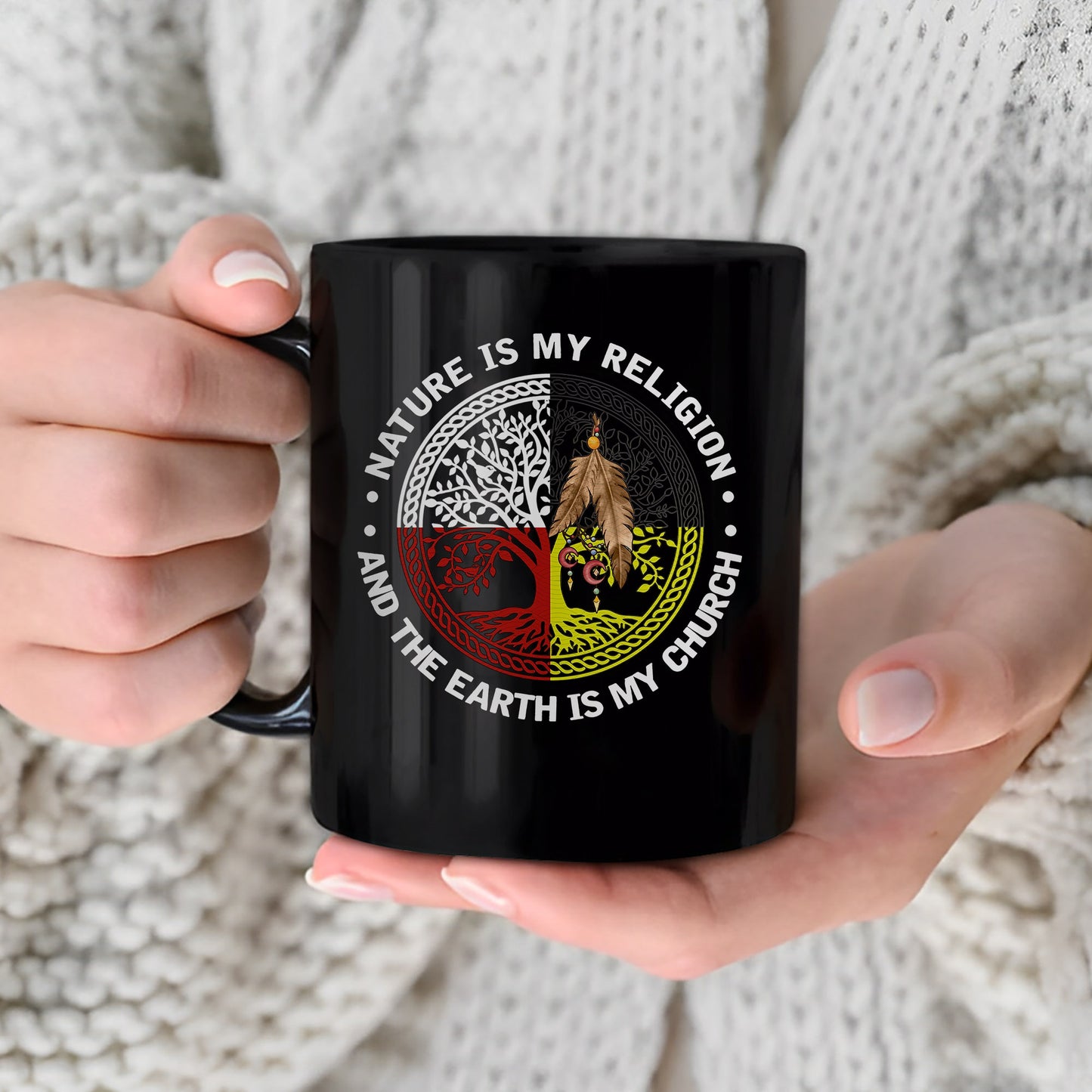 Nature & Earth Quote - Tree/Feather Wheel Graphic Ceramic Coffee Mug