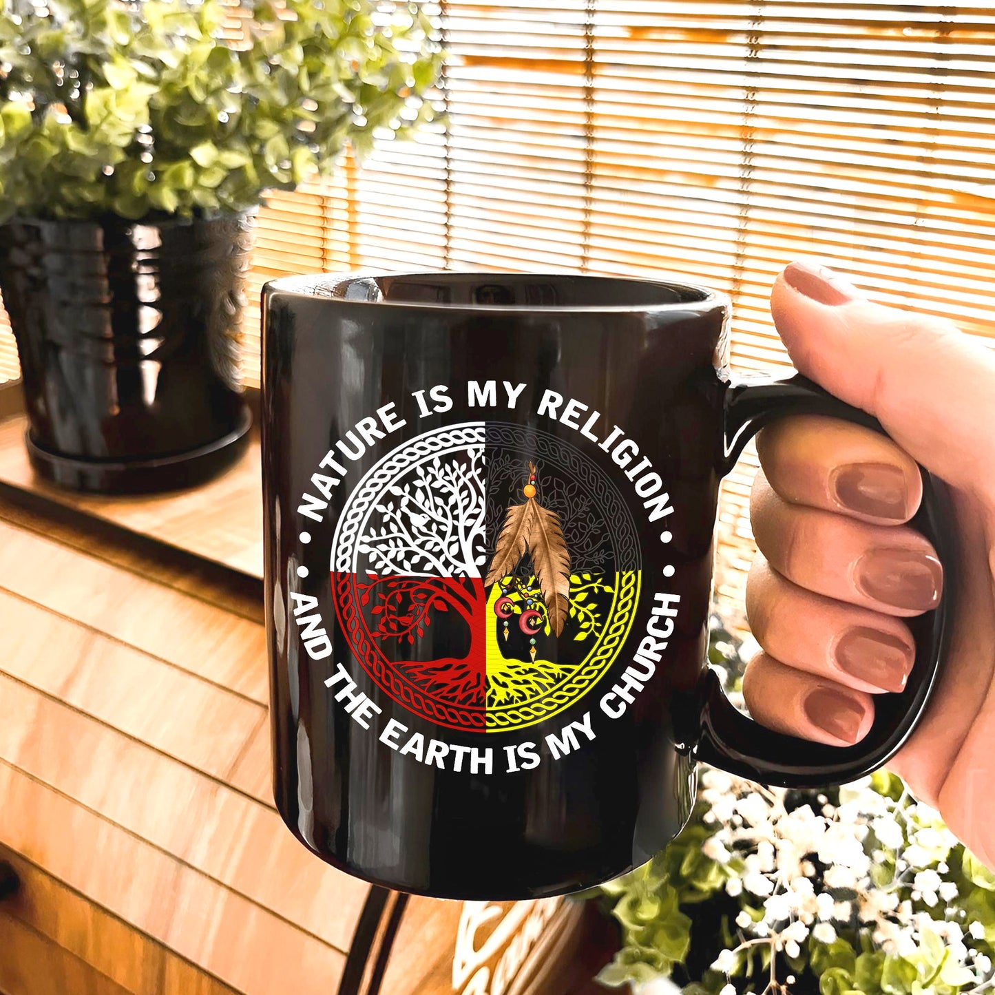 Nature & Earth Quote - Tree/Feather Wheel Graphic Ceramic Coffee Mug