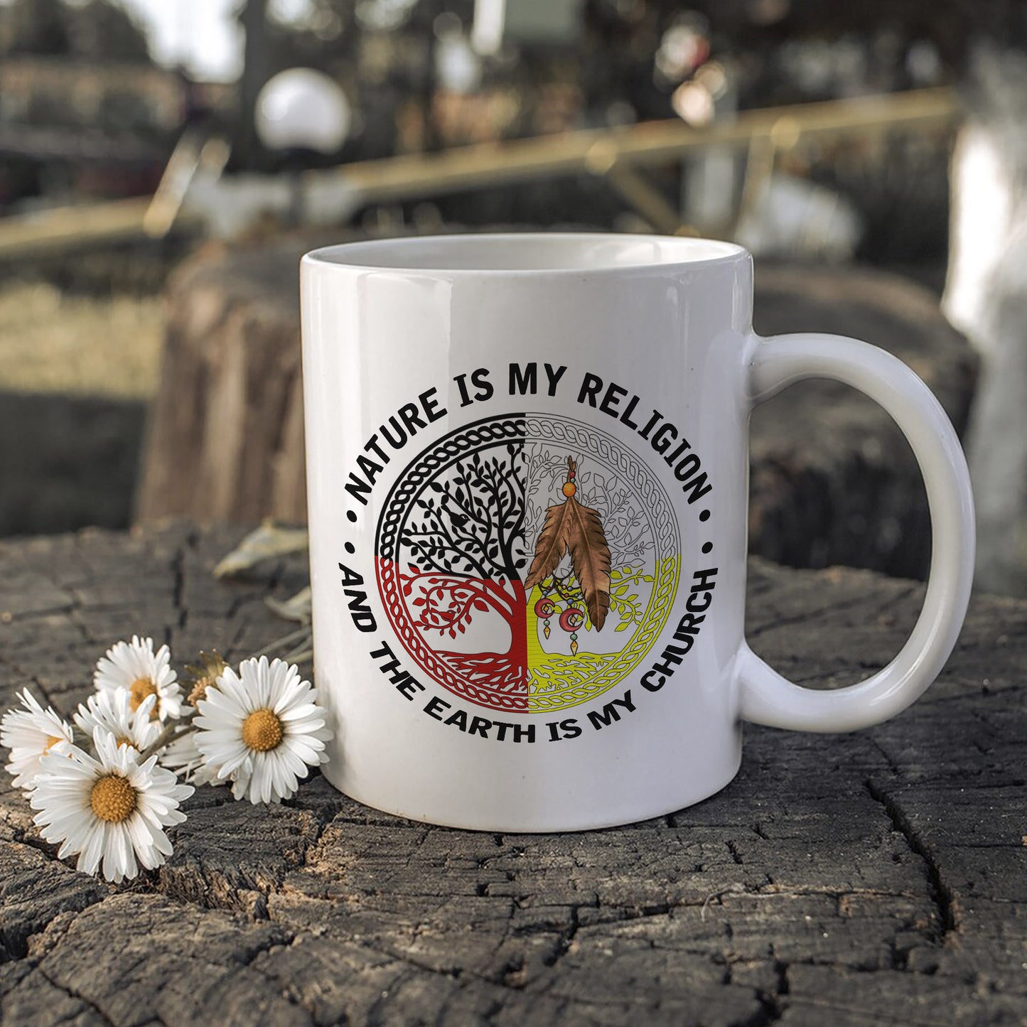 Nature & Earth Quote - Tree/Feather Wheel Graphic Ceramic Coffee Mug