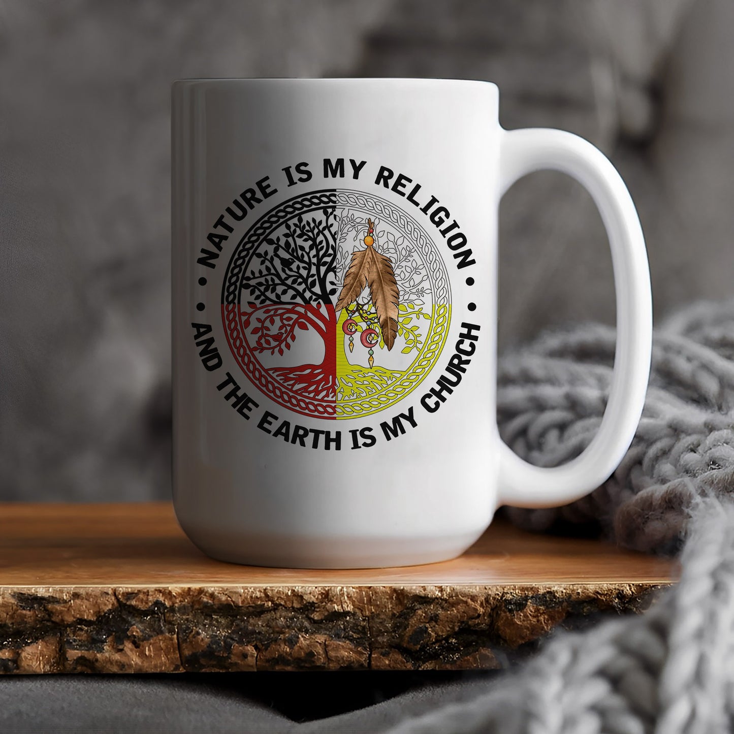 Nature & Earth Quote - Tree/Feather Wheel Graphic Ceramic Coffee Mug
