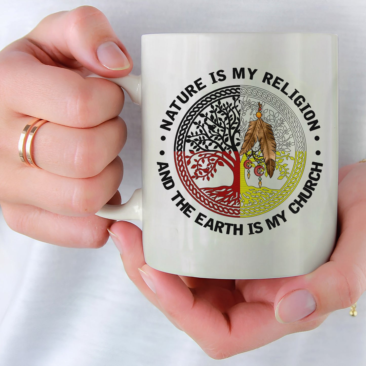 Nature & Earth Quote - Tree/Feather Wheel Graphic Ceramic Coffee Mug