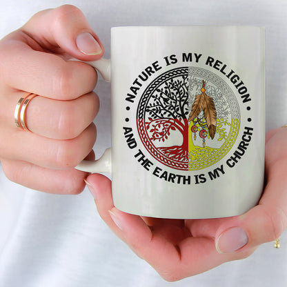 Nature & Earth Quote - Tree/Feather Wheel Graphic Ceramic Coffee Mug