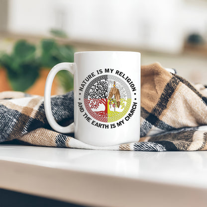 Nature & Earth Quote - Tree/Feather Wheel Graphic Ceramic Coffee Mug