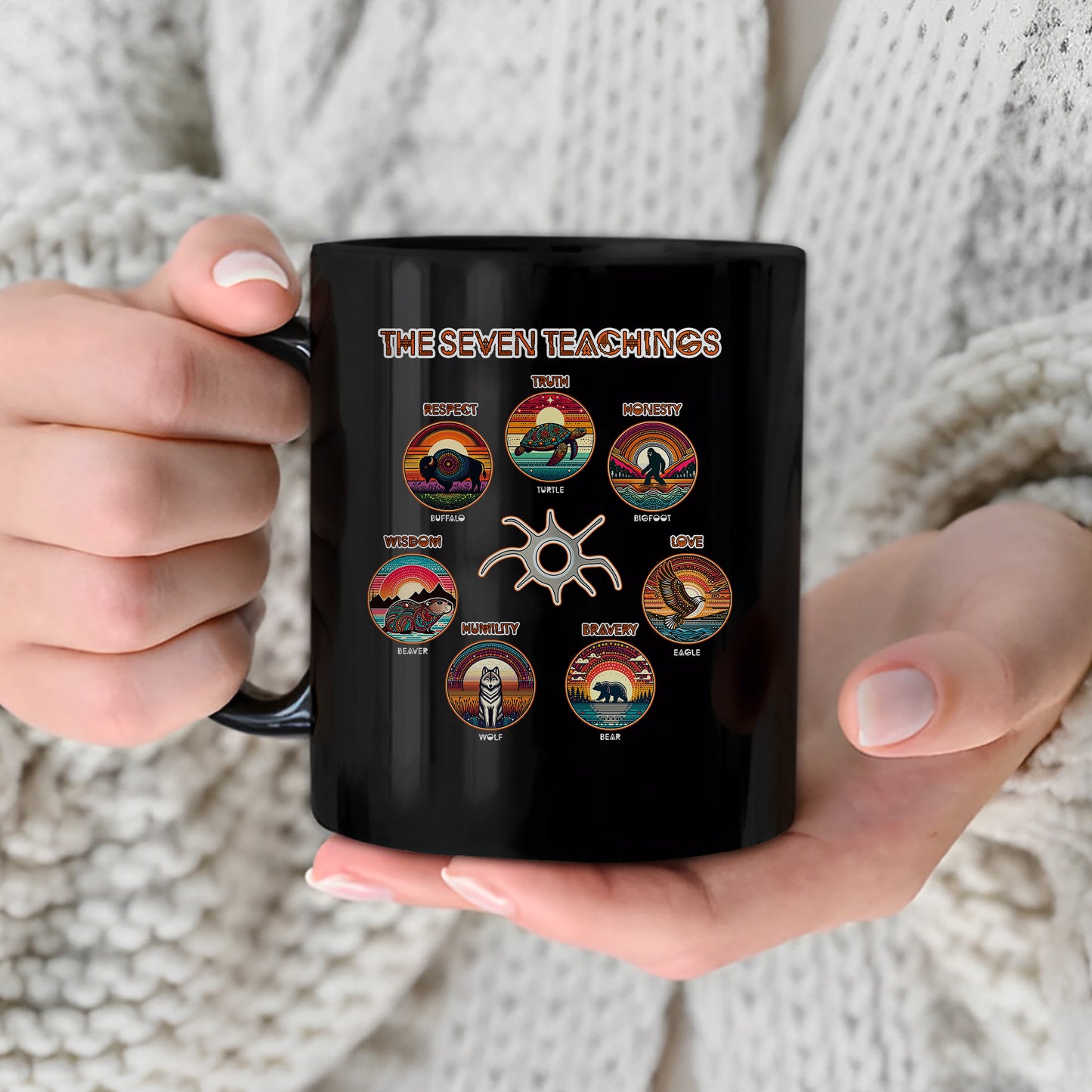 The Seven Sacred Laws Animal Symbols Indigenous Ceramic Coffee Mug