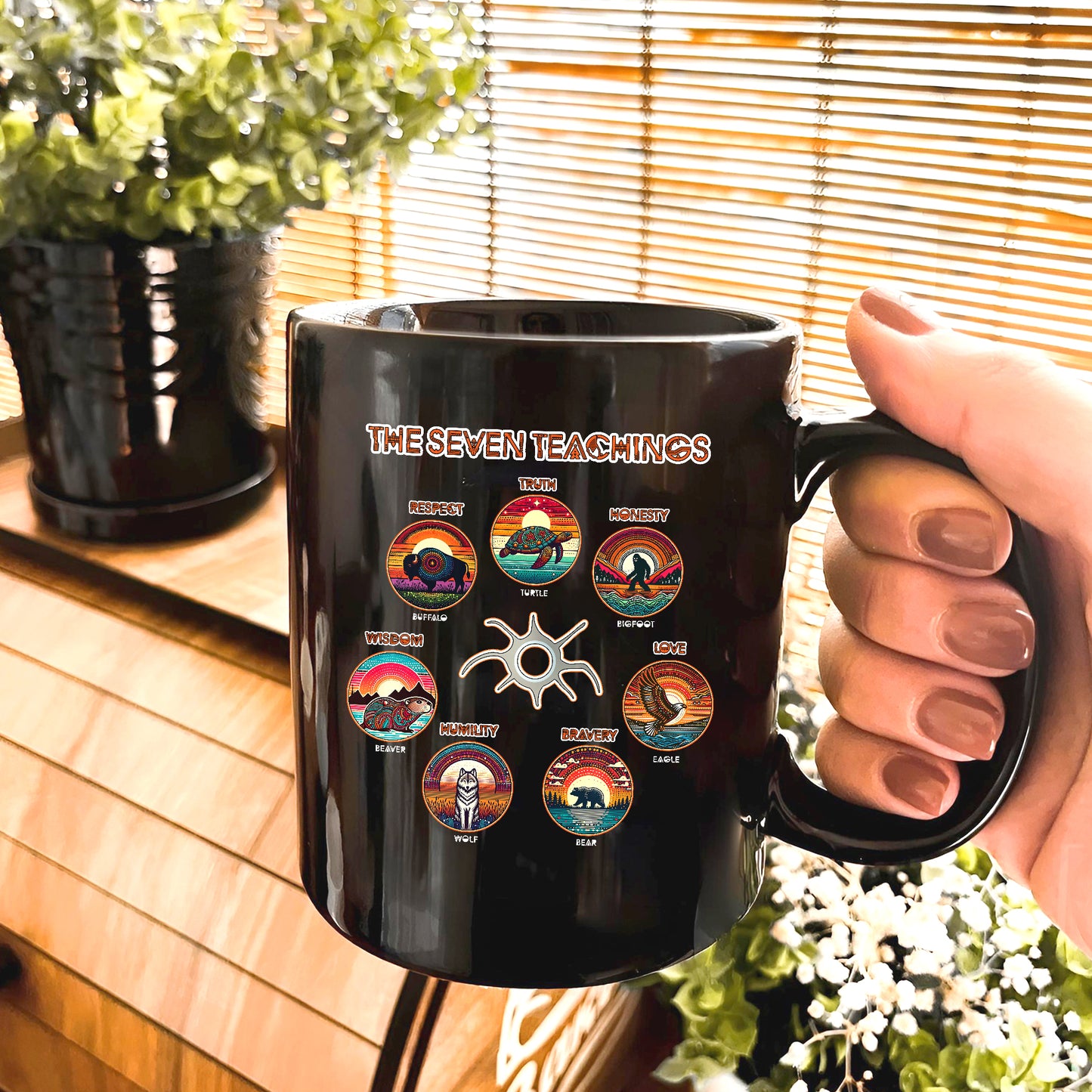 The Seven Sacred Laws Animal Symbols Indigenous Ceramic Coffee Mug
