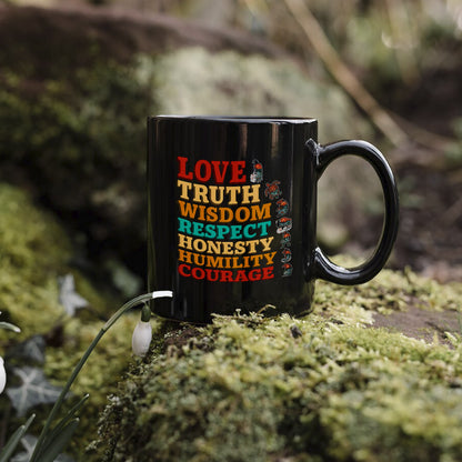 Seven Grandfather Teachings - Values Typography Ceramic Coffee Mug
