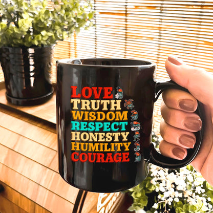 Seven Grandfather Teachings - Values Typography Ceramic Coffee Mug