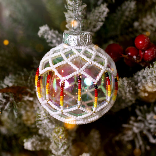 White Beaded Handmade Ornament Holiday Decor Gifts