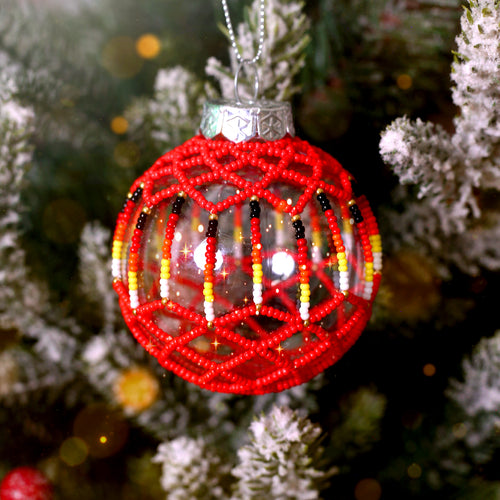 Red Beaded Handmade Ornament - Holiday Decor & Gifts