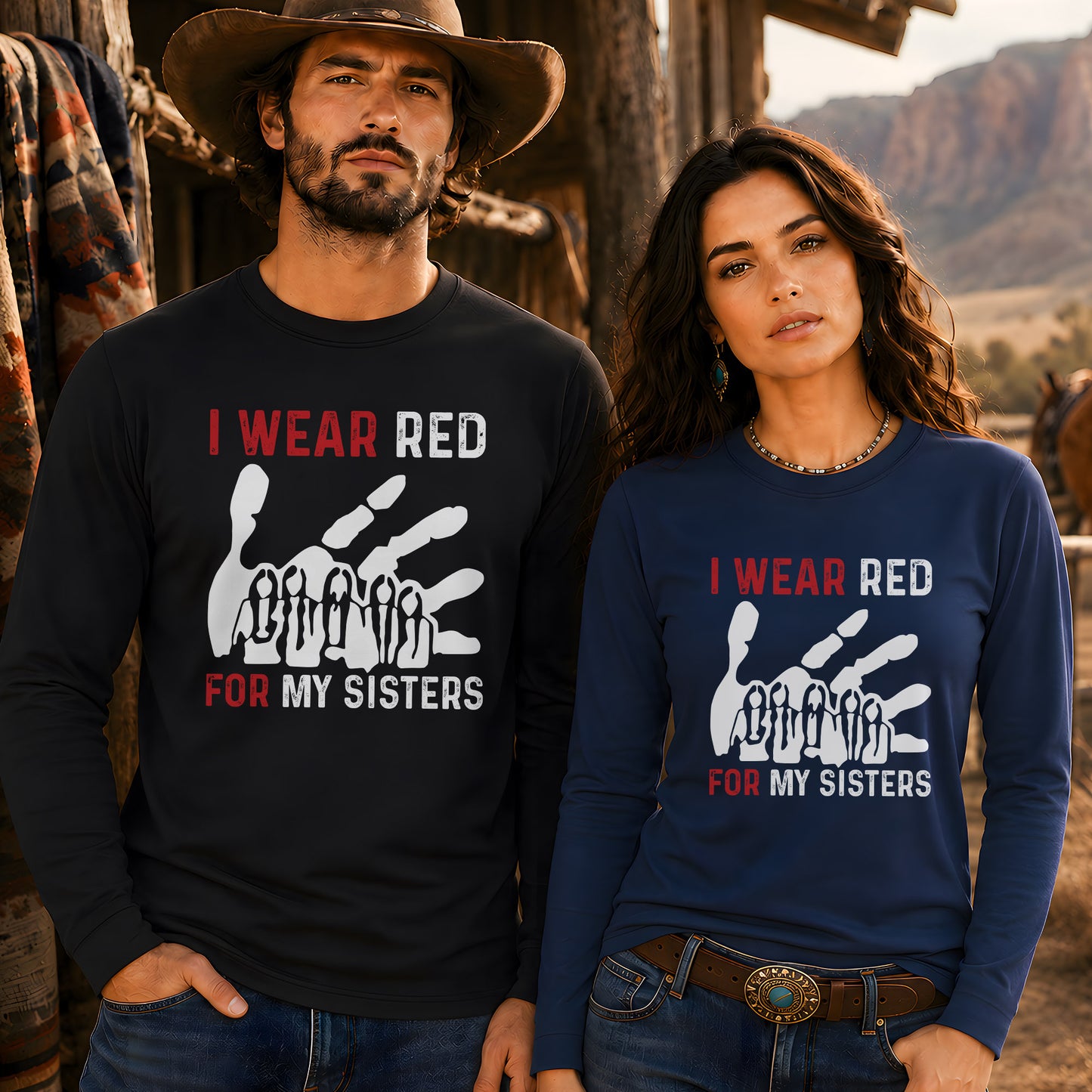 MMIW I Wear Red For My Sister Red Hand Unisex Long Sleeve