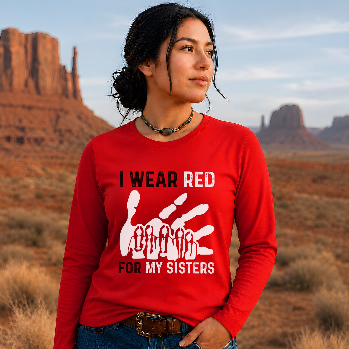 MMIW I Wear Red For My Sister Red Hand Unisex Long Sleeve