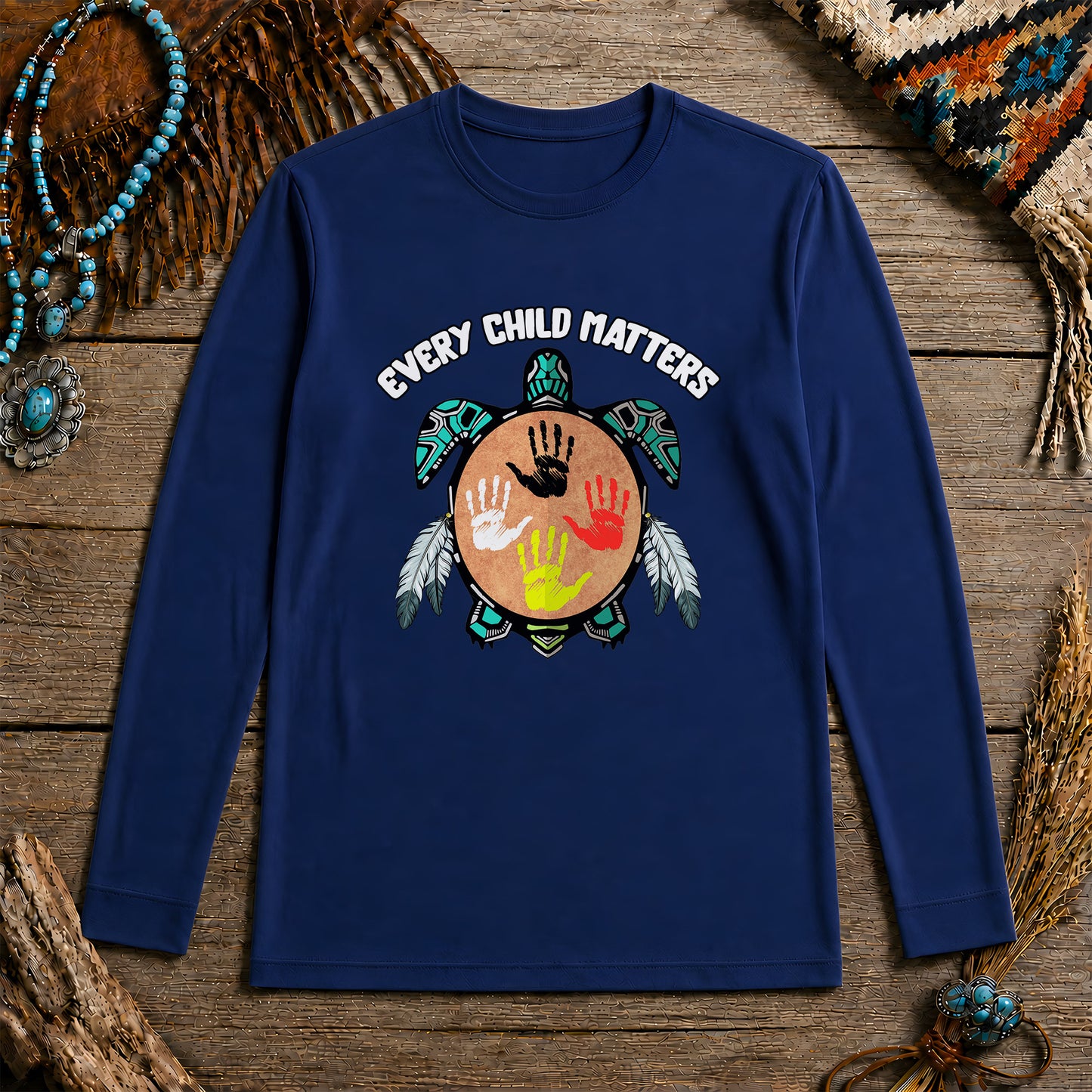 Every Child Matters Feather Hand Color On Turtle Unisex Long Sleeve
