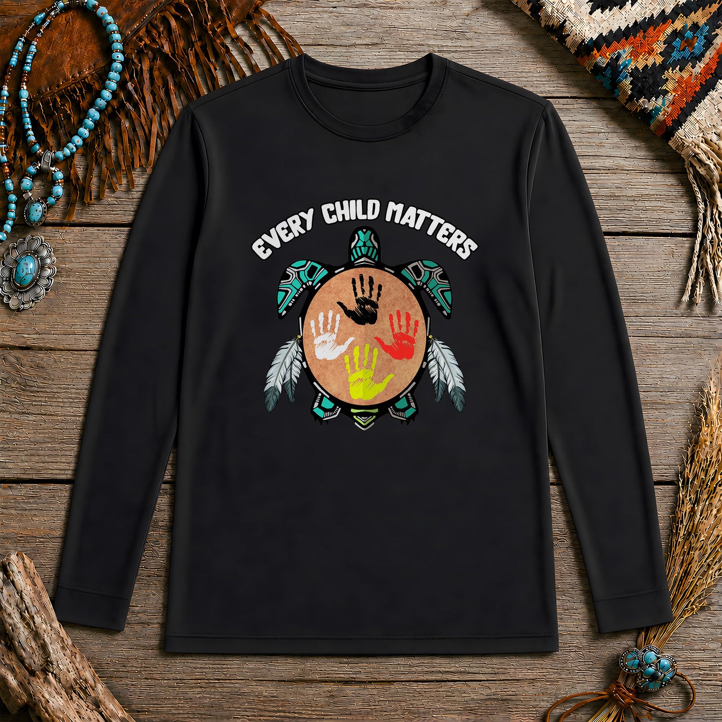 Every Child Matters Feather Hand Color On Turtle Unisex Long Sleeve